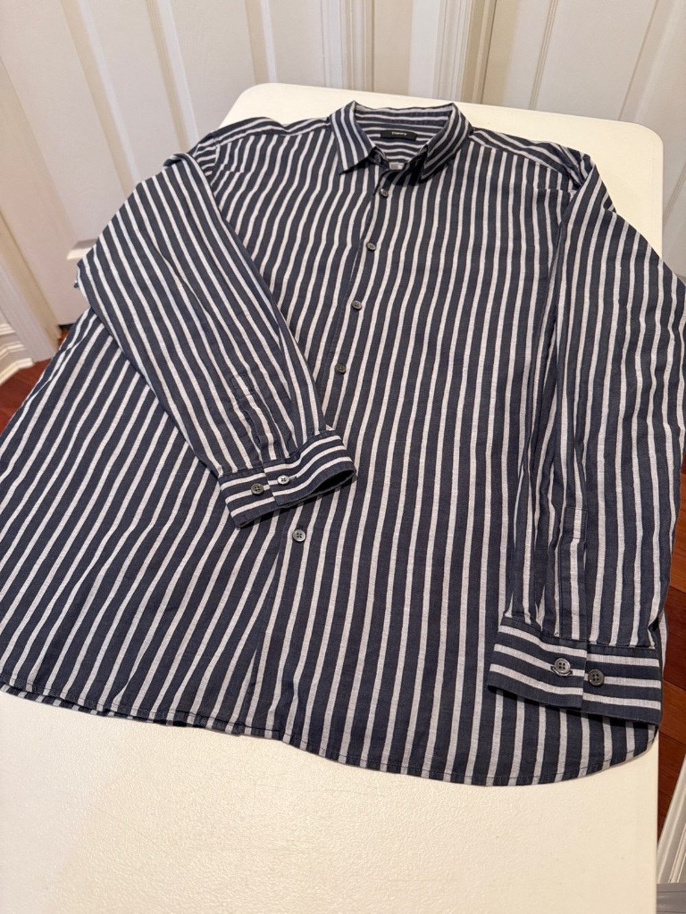 Spring Lightweight Navy&Gray Crisp Button Down Cotton Excellent Condition 2XL